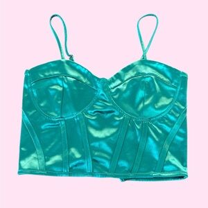 Mixed Threads Sz XS Turquoise satin corset top lace up top y2k 2000’s